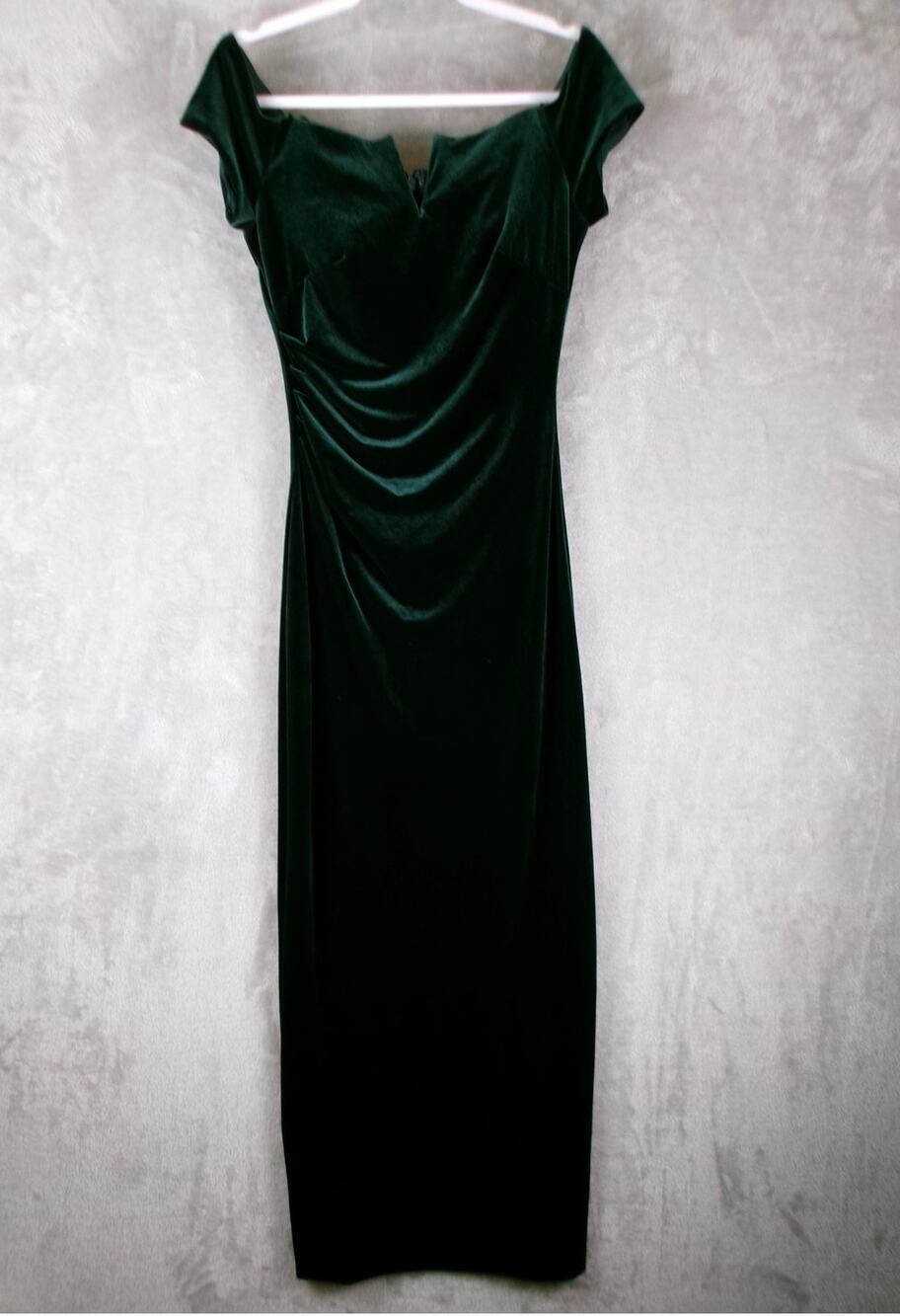 Emerald Velvet Off Shoulder Maxi Dress Boned Corset Formal Gown Size 8